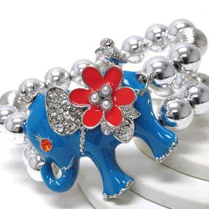 Crystal fashion colorful elephant and multi metal balls stretch bracelet